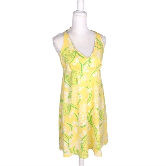 Lilly Pulitzer yellow green white knit tank dress Noella small halter open back - Picture 8 of 15